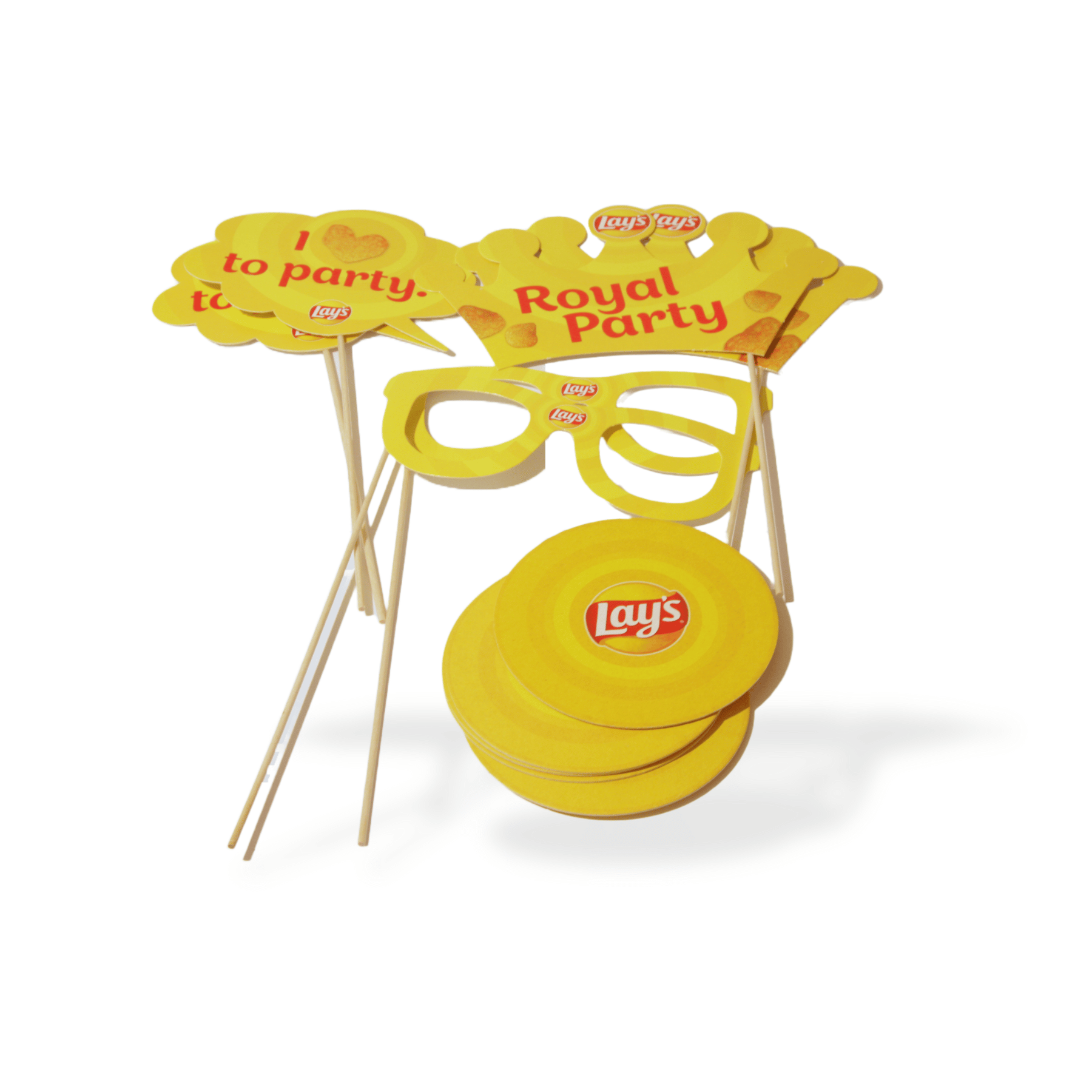 Party set van props en bierviltjes met bedrukking van LAYS logo