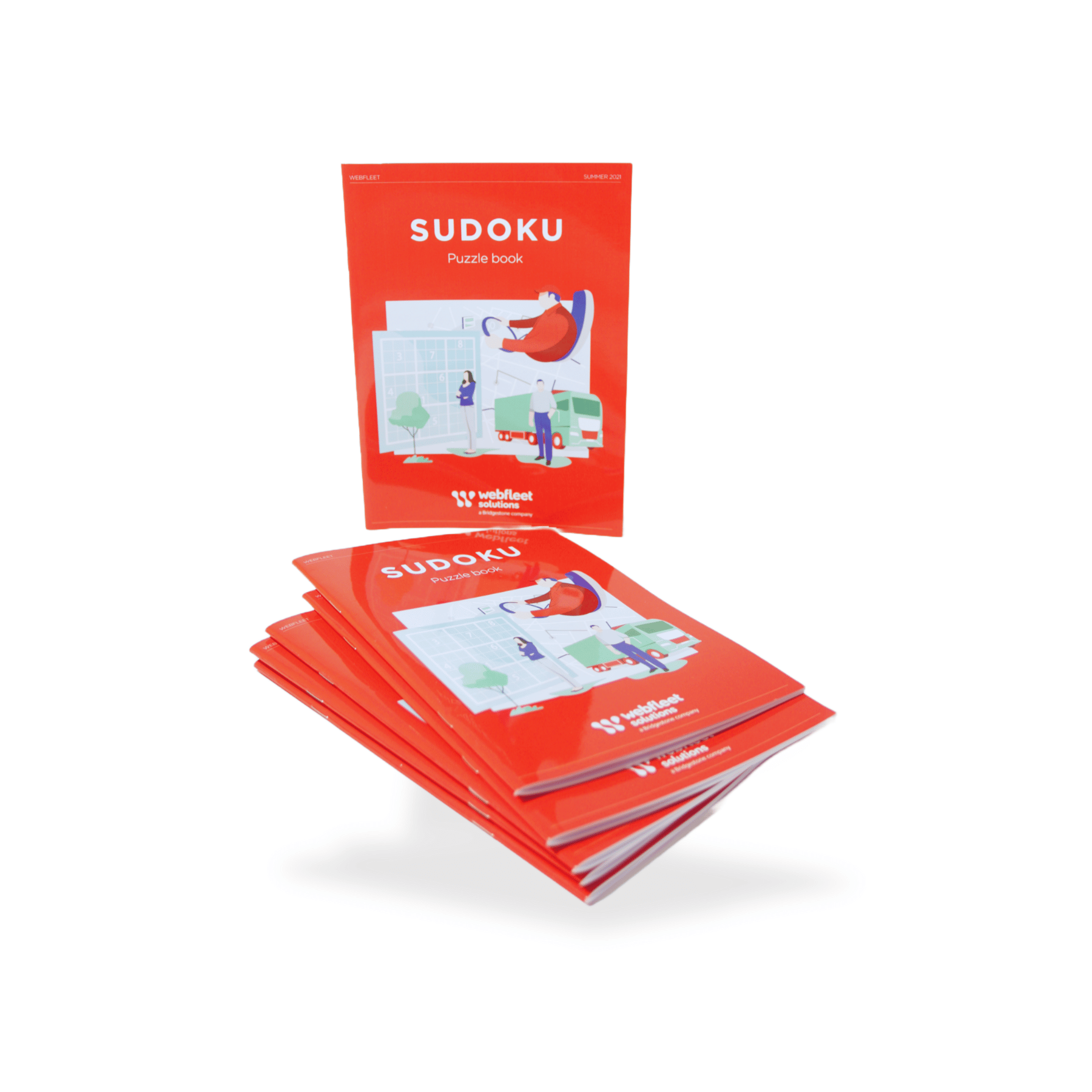 Sudoku puzzelboekje met bedrukking van Webfleet logo
